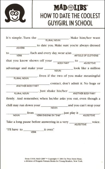 The joke was going to be suggesting you fill out a normal Mad Lib with BDSM, but then I found this one and, um, this is an actual Mad Lib for kids?!?!
