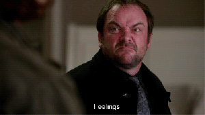 "cowley from supernatural is mad about having feelings gif"