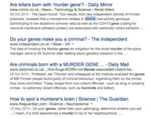 "screenshot of a search for murder gene"