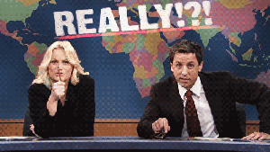 saturday night live, seth myers and amy poelher 'really?'